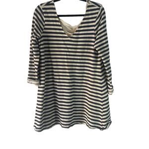 A. Byer Women's Size XL Nautical Striped Ribbon Tie Back V‎ Neck Tunic Sweater